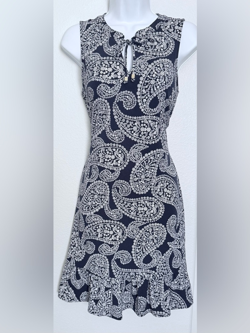Michael Kors Navy and White Paisley Midi Dress